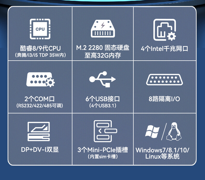 星亿无风扇嵌入式工控机,环境监测工业电脑,DT-3004-H310